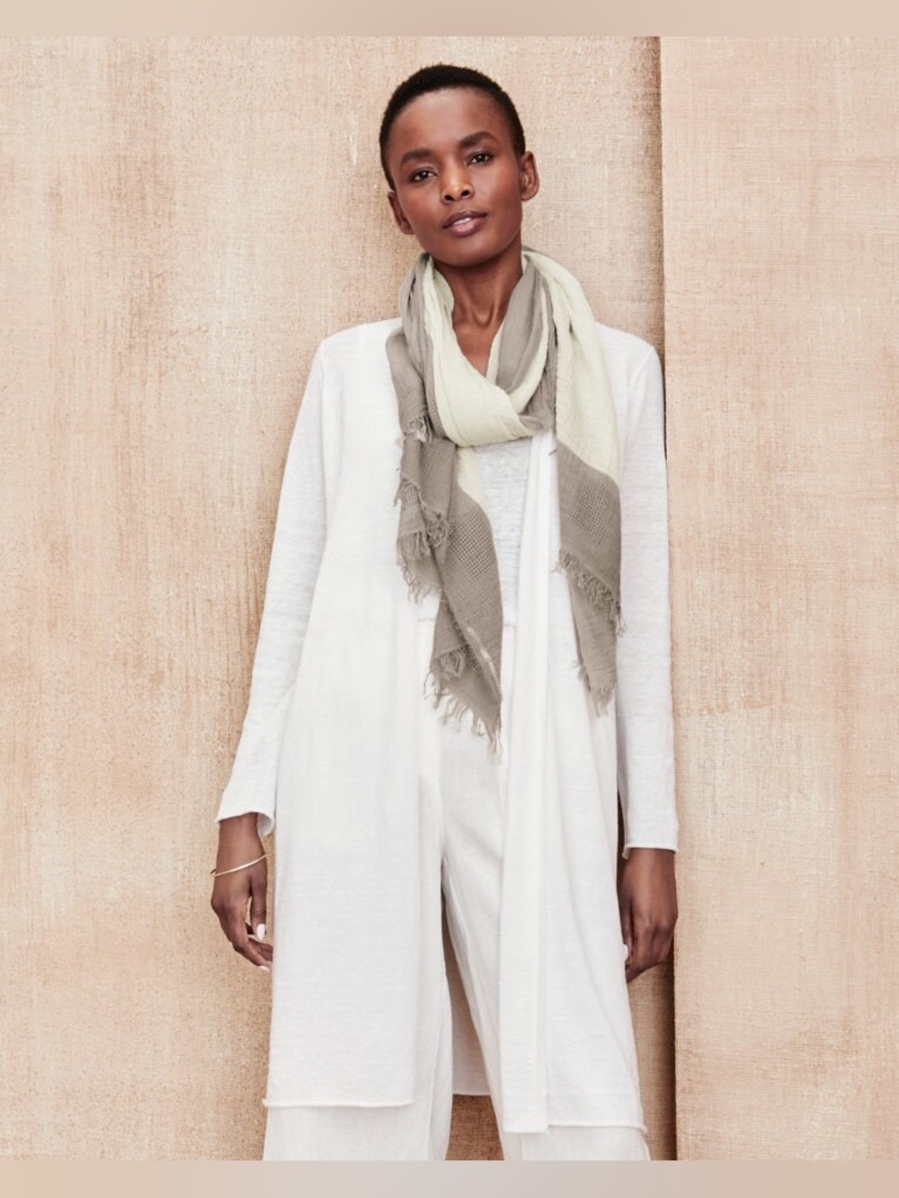 NWT Eileen Fisher Organic Linen Cotton Long Cardigan White Size L